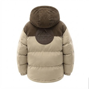 Blouson matelassé à capuche pour homme Relevo, coupe-vent décontracté en velours côtelé avec empiècements, fermeture éclair frontale épaisse, badge, beige, marron, imperméable - Product Image 2