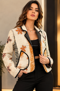 Chaqueta de Cintura Kantha Vintage, Estilo Moderno de Primavera, Hecha a Mano, Acolchada, Ecológica, Reversible, de Algodón Orgánico - Product Image 2