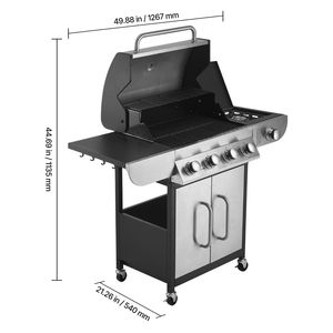 Griglia a Gas Propano con 4 Bruciatori, Area di Cottura di 425 Pollici Quadrati, Griglie in Acciaio al Carbonio Smaltato, 52.000 BTU per Giardini Esterni - Product Image 2