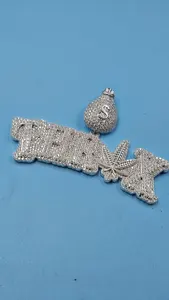 Pendentif personnalisé pour homme en moissanite véritable de 3 carats, coupe ronde, plaqué or blanc 14 carats - Product Image 3