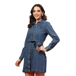 Robe chemise en jean longue pour femme, décontractée et tendance, en coton, fabrication et vente en gros - Product Image 2