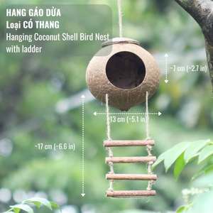 บ้านนกแก้วทำจากเปลือกมะพร้าวธรรมชาติ เป็นมิตรกับสิ่งแวดล้อม พร้อมบันไดปีนป่าย ที่นอนนกขนาดเล็กแบบแขวนแสนสบาย - Product Image 2
