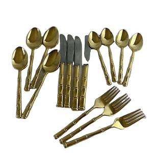 Stainless Steel 201 Gold Plated Flatware Set High Mirror Polish Dishwasher <b>Safe</b> Eco-Friendly <b>Vintage</b> Style for Wedding Home - Product Image 1