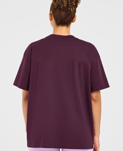 Camiseta Corta Morada Oversize para Mujer, Cuello Redondo, Manga Corta, Color Sólido, Ajuste Holgado, Tejido de Algodón Jersey, Transpirable, para Todas las Estaciones - Product Image 3