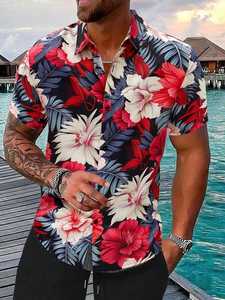 Chemise Hawaïenne Homme Manches Courtes Imprimé Feuilles Tropicales Noir Vert Tenue Hiver Vacances Respirante Écologique Anti-Boulochage - Product Image 1
