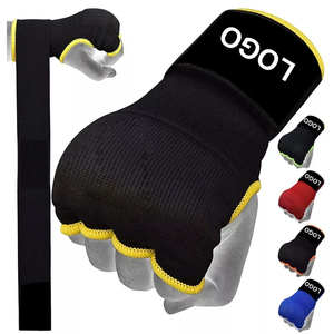 Gel Hand <b>Wraps</b> Half Finger Training Gloves Black With Yellow Trim Velcro Closure For Martial Arts Unisex Adult Spandex Material - Product Image 2