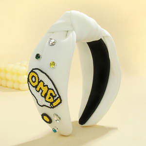 Diadema con cuentas de colores blanco y amarillo OMG para mujer, hecha a mano, diadema llamativa para el cabello - Product Image 1