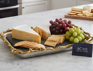 Artisanal ACME METAL INDIA Polished Silver <b>Serving</b> <b>Tray</b> With <b>Gold</b> Twisted Edge Elegant Rectangular Design For Residential Use - Product Image 6