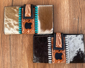 Portefeuille de sculpture usiné à la main nouveauté pochette coque de téléphone portefeuille en cuir de fourrure de vachette occidentale multi-utilisations Apple Logo portefeuilles - Product Image 4