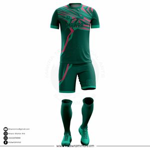 Mawra Ensemble de maillot de football pour hommes, vert rose, géométrique, sublimé, évacuant l'humidité, coupe athlétique, kit de football à manches courtes pour adultes - Product Image 5
