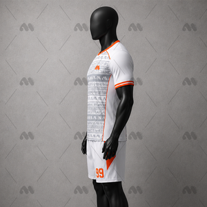 Uniforme Deportivo Personalizado 100% Poliéster, Jersey de Fútbol con Estampado, Manga Corta, Equipación de Entrenamiento, Blanco con Franjas Naranjas - Product Image 2