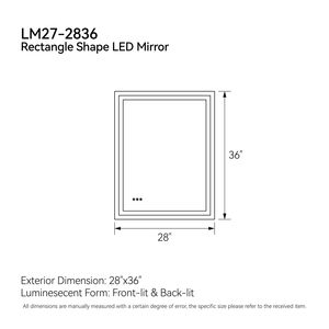 Specchio LED da Bagno 28x36 Pollici, CRI90+, Luminosità Regolabile, Illuminazione Frontale e Posteriore, 3 Colori, Infrangibile e Antiappannamento - Product Image 6