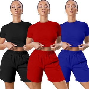 Wholesale Plus Size High Waisted <b>Elastic</b> <b>Belt</b> Biker Shorts Woman Custom Transfer Printing Logo O Neck Short Sleeve Crop Tops - Product Image 4