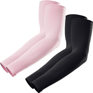 Manches de protection solaire UPF50+ pour femmes, couleur unie, manches trois-quarts, en polyester, compression, protection solaire, coudières, rose, noir, séchage rapide - Product Image 1