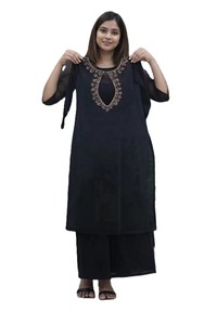 Autumn Winter New Readymade Stitching Kurti Pant Thread <b>Embroidery</b> Fabric Quick Dry Casual Three-Piece Suit <b>Set</b> - Product Image 2