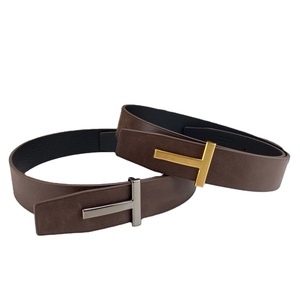 Nuevo Cinturón Casual de Cuero para Hombre, 100% Piel de Vacuno Genuina, Cómodo, Transpirable, con Letras de Diseño de Lujo, 3.8cm de Ancho, Cobre - Product Image 3