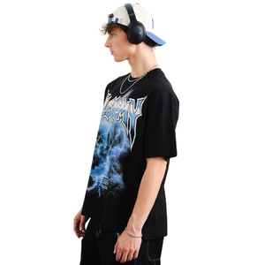 Premium Quality Boxy Style Oversize T-Shirts Lightning Printing 100% Cotton T-shirt Loose Fit Classic O-Neck Men's Tees - Product Image 2