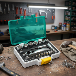 ชุดซ็อกเก็ตและบิต 1/4 นิ้ว 33 ชิ้น พร้อมด้ามจับแบบหัวงอได้สองด้านในกล่องแข็ง - Product Image 1