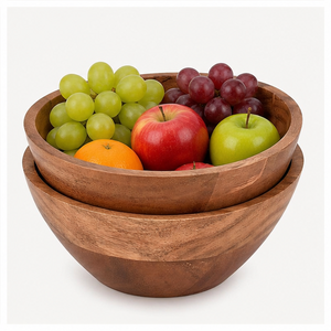 Meilleures ventes - Ensemble de bols en bois d'acacia écologiques tendance, faits à la main, grands bols en bois pour servir des salades, des fruits et des collations, en solde - Product Image 4