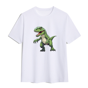 T-shirt vert pour homme avec imprimé dinosaure de dessin animé, col rond, manches courtes, jersey décontracté, coupe classique, logo sur le devant - Product Image 2