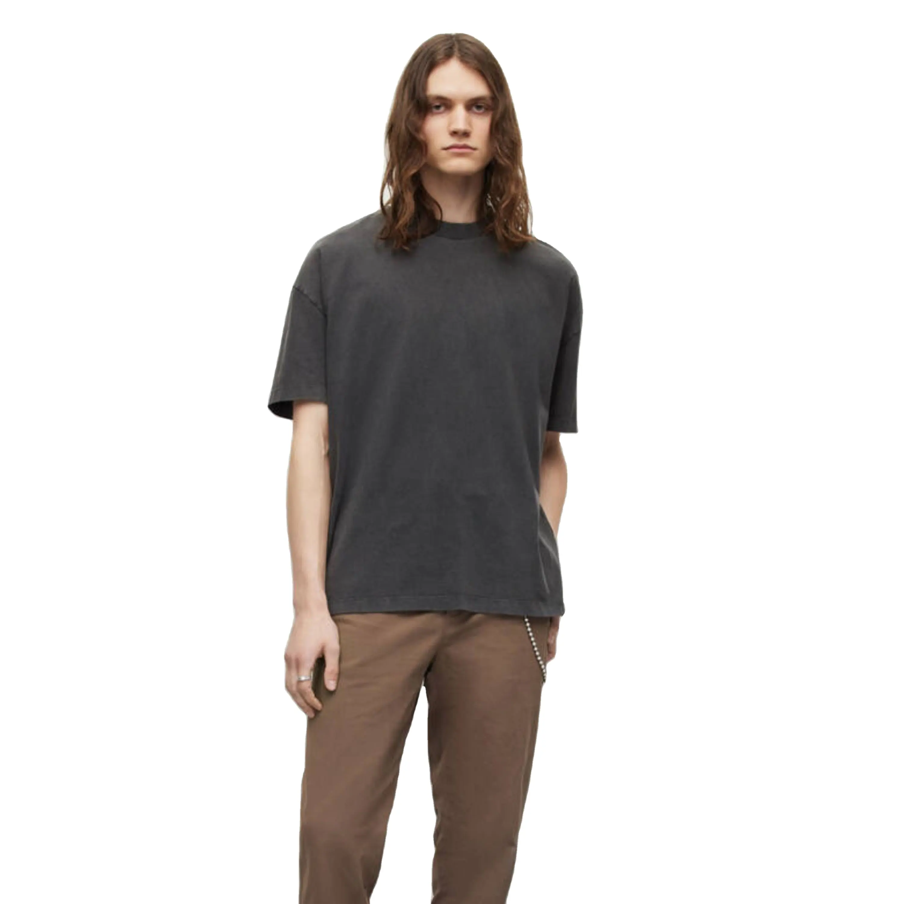 Özel baskı T-shirt erkek Tee gömlek kalın yaka % 100% pamuk T Shirt ağır düz boy Mock boyun Tshirt erkekler için