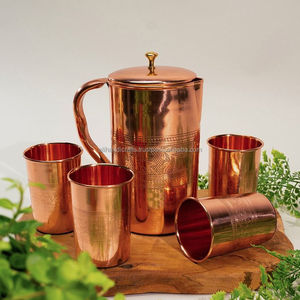 Juego de Jarra de Agua de Cobre con Dos Vasos, Diseño Tradicional Grabado a Mano, Gran Capacidad, Artículos para Beber en el Hogar - Product Image 5