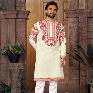 Multi Thread Work Traditional <b>Silk</b> Straight <b>Kurta</b> for Party Diwali Wedding - Product Image 1