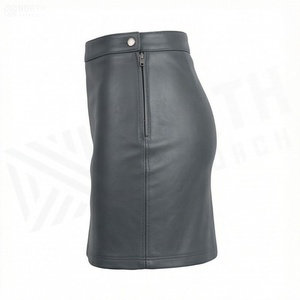 Jupe crayon mini en similicuir pour femme, taille normale, fermeture éclair, couleur unie, style minimaliste, toutes saisons, tissu tissé - Product Image 3