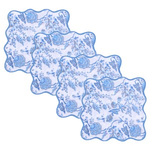 4 Pcs Square Scallop Napkins Set Cotton <b>Block</b> Print Fabric Washable - Product Image 2
