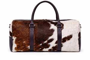 Sac de voyage unisexe en cuir véritable avec fourrure, fermeture éclair, portable, multifonction, pour week-end, LHDB-0094 - Product Image 3