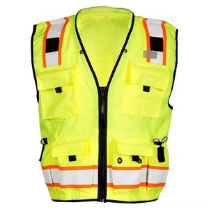 Chaleco reflectante de alta visibilidad sin mangas, ropa de trabajo fluorescente amarilla sin mangas con cremallera frontal y bolsillos - Product Image 3