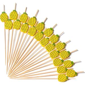 Stuzzicadenti Artigianali in Bambù a Forma di Ananas Giallo, 100 Pezzi, 12 cm - Product Image 1