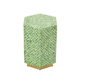 Sgabelli Esagonali Verdi con Mosaico in Madreperla, Tavolino Artigianale per Arredamento Soggiorno e Camera da Letto - Product Image 1