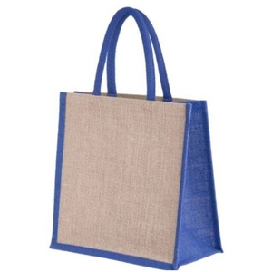 Vente en gros Sacs fourre-tout en jute de couleur unie avec doublure en coton Fermeture à glissière ouverte Sacs à provisions à bas prix - Product Image 3