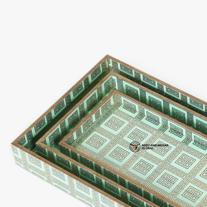 ชุดถาดเคลือบอีนาเมลลายโค้งงอ ทำจากไม้เอ็มดีเอฟ จำนวน 3 ชิ้น วางซ้อนกันได้ ถาดตกแต่งระดับพรีเมียม สำหรับงานรับรองแขกและตกแต่งบ้าน - Product Image 5