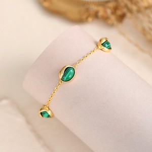Malachite Chain <b>Stacking</b> Bracelet 925 Sterling Silver 14K Gold Plated Green Gemstone Dainty Women Jewelry Gift - Product Image 3