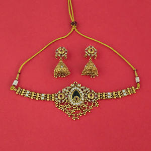 Exportador de Joyería Artificial de Moda en India, Conjunto de Collar de Estilo Antiguo con Baño de Oro Mate 231626 - Product Image 1