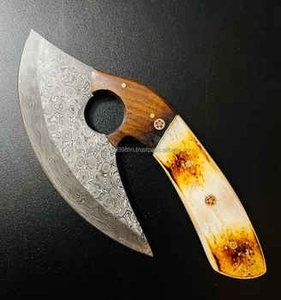 Cuchillo para Pizza de Acero de Damasco Industrial de Alta Calidad, Hecho a Mano, con Doble Hoja en Forma de Hacha - Product Image 1