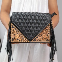 Nouveau véritable main usiné imprimé floral franges 100% en cuir véritable sac à bandoulière Unique Western élégant sacs de soirée ensembles combinés