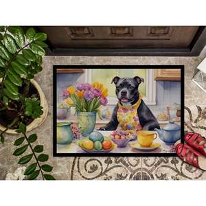 New Easter Staffordshire Bull Terrier Decor <b>Doormat</b> Non-Slip Indoor Outdoor <b>Washable</b> Low Pile Rug 18H X 27W Front Door Entryway - Product Image 3