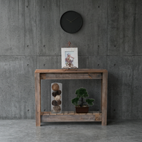Console rustique en bois massif avec étagère de rangement, finition antique faite à la main, meuble de salon, décoration d'entrée
