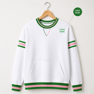 Sudadera Blanca con Cuello Redondo de la Hermandad Universitaria Cosh International, con Rayas Verdes y Rosas, Bolsillos, Corte Regular, Estilo Casual Otoñal - Product Image 4