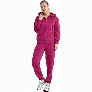 Women's Eco-Friendly Breathable Quick-Dry 100% Cotton Fleece Zipper Sweatsuit Heavyweight Zip Up Winter <b>Tracksuit</b> Set - Product Image 4