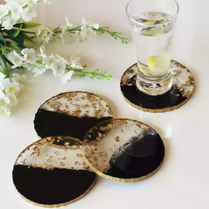 Purple Flower Resin Coasters Set With Gold Foil Scalloped Edges Luxury 3D Floral <b>Epoxy</b> Coaster For <b>Coffee</b> <b>Table</b> & Wedding Decor - Product Image 2