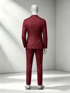 Costume de luxe pour homme en velours 100 % coton bordeaux, style britannique, 2 pièces, simple boutonnage, col cranté, infroissable, tenue de cérémonie - Product Image 2