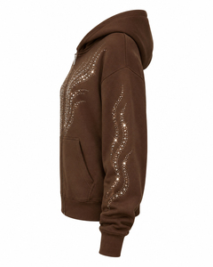 Sweat-shirt décontracté pour femme, respirant, 100 % coton, avec fermeture éclair avant, logo, style streetwear, orné de strass et de cristaux étincelants, manches longues, doux - Product Image 6