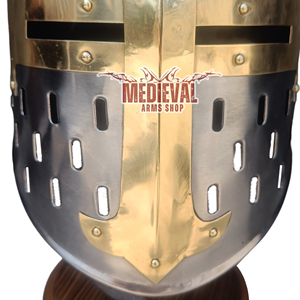 Medieval Templar Helmet Mild Steel Brass Cross Handmade Polished Finish Historical Reenactment Fashion Halloween Anniversary - Product Image 3