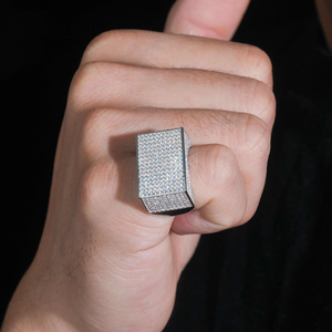 Moissanite Diamond <b>Ring</b> 925 <b>Silver</b> Iced Square Block Design Luxury <b>Statement</b> <b>Ring</b> for Men Women Hip Hop Jewelry Gift - Product Image 1