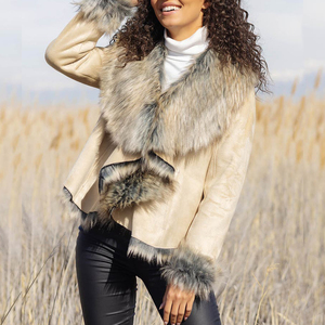 Chaqueta de Cuero Genuino para Mujer, Transpirable, con Cuello y Puños de Piel de Oveja, Cuello Desmontable, Relleno de Poliéster, Abrigo Casual Cálido para Invierno - Product Image 4