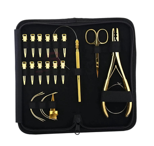 Kit d'outils pour extensions capillaires – Pinces métalliques à forte adhérence, ciseaux, clips, ensemble d'installation et de retrait, couleur or – Outils de coiffure professionnels - Product Image 1